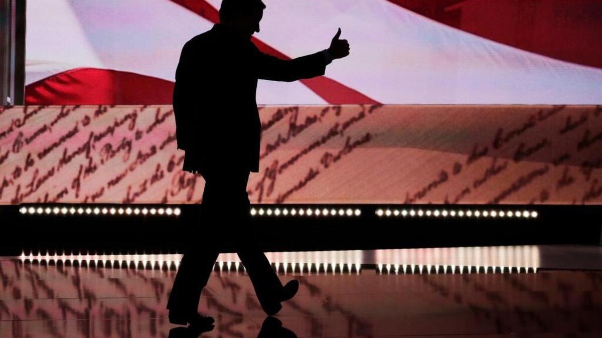 Sen. Ted Cruz, R-Tex., flashes a thumbs up as he leaves the stage during the third day of the Republican National Convention in Cleveland, Wednesday, July 20, 2016.