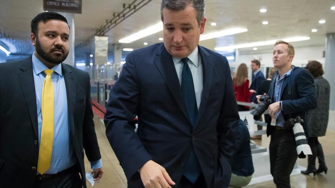 Sen. Ted Cruz, R-Texas, arrives for a caucus meeting as the Republican majority in Congress prepares to vote on the biggest reshaping of the U.S. tax code in three decades, on Capitol Hill, in Washington, Tuesday, Dec. 19, 2017.
