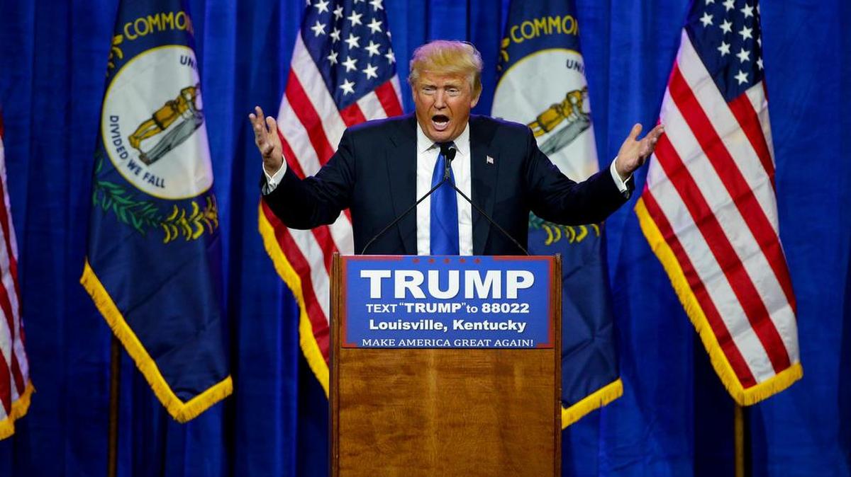 Presidential candidate Donald Trump speaks to a couple thousand supporters in Louisville, Ky., on Tuesday March 1, 2016.