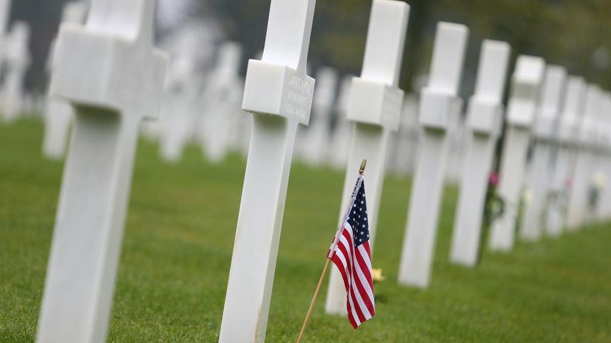 A U.S flag in the U.S cemetery in Colleville sur Mer, Normandy