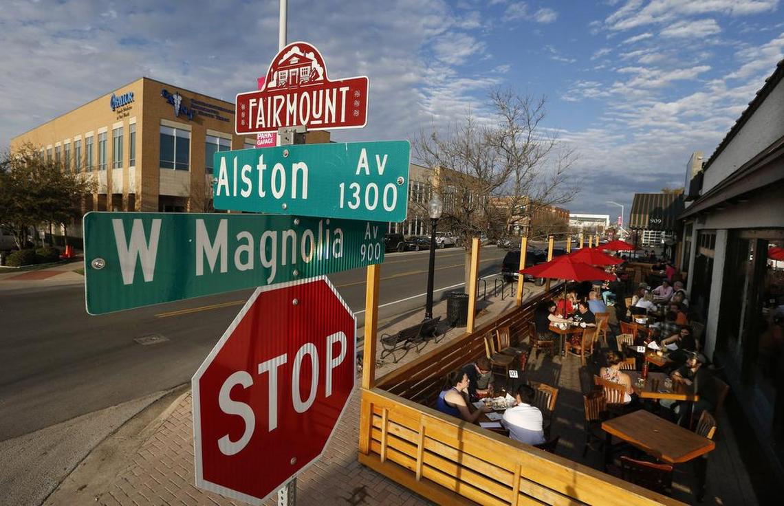 The patio of the Yucatan Taco Stand bustles with customers across from one of the many medical towers constructed along and near West Magnolia Avenue on the south side of Fort Worth, TX Thursday, March 19, 2015.
