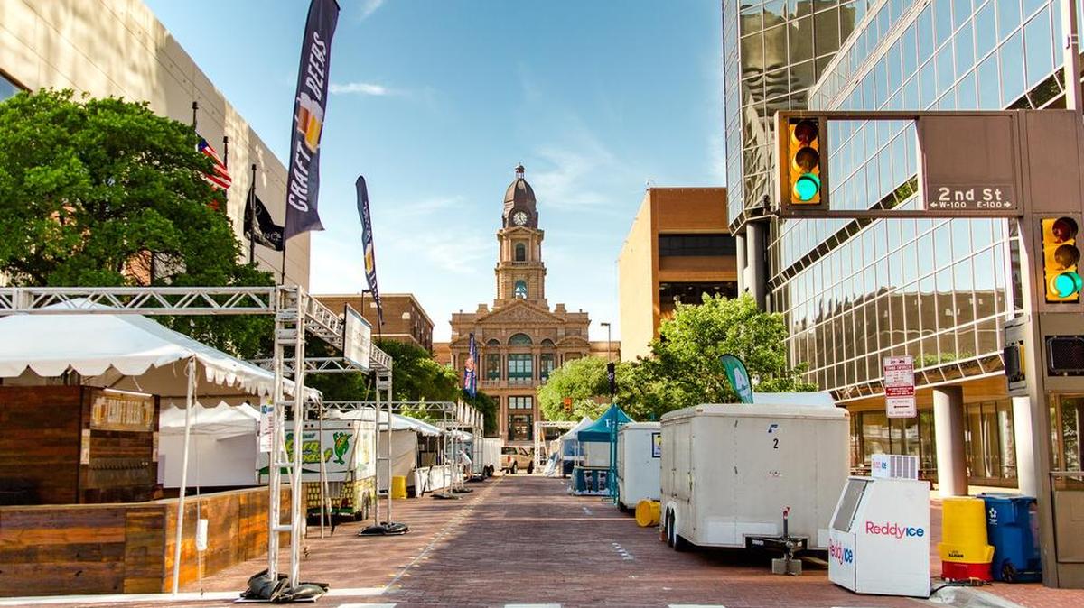 The Tarrant County Courthouse anchors the north end of the 2019 Main St. Fort Worth Arts Festival.