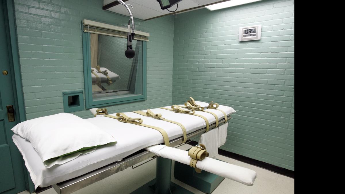 
A microphone hangs over the gurney in the Texas death chamber in Huntsville.
