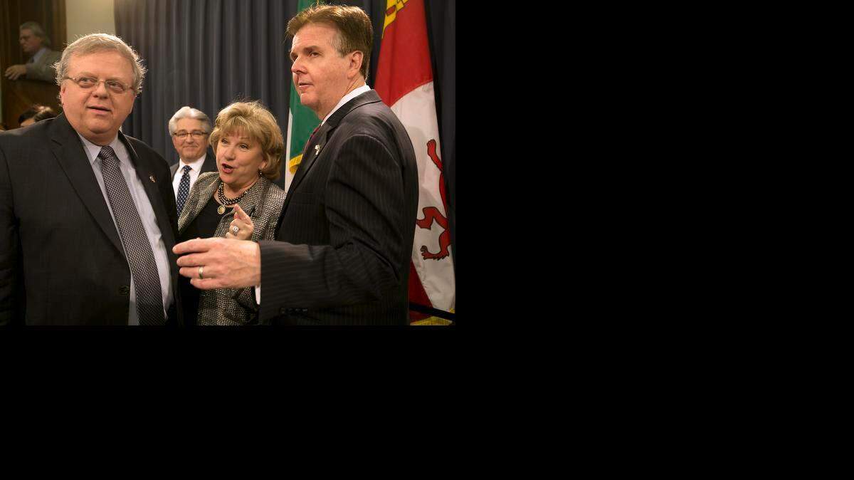 
State Sens. Paul Bettencourt, left, of Houston and Jane Nelson of Flower Mound, along with  Lt. Gov. Dan Patrick have pushed tax cut talk in the Senate. 
