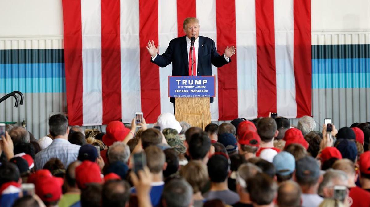 Republican presidential candidate Donald Trump speaks during a rally Friday in Omaha, Neb.