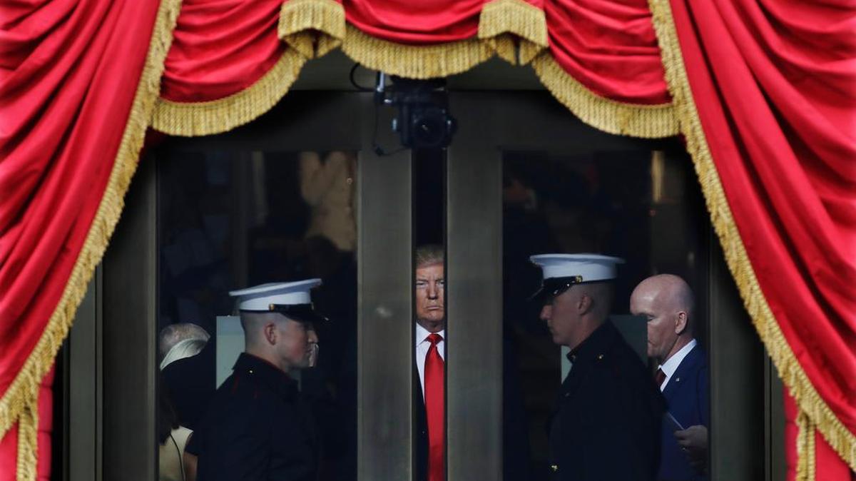 President-elect Donald Trump waits to step out onto the portico for his Presidential Inauguration at the U.S. Capitol in Washington in 2017.