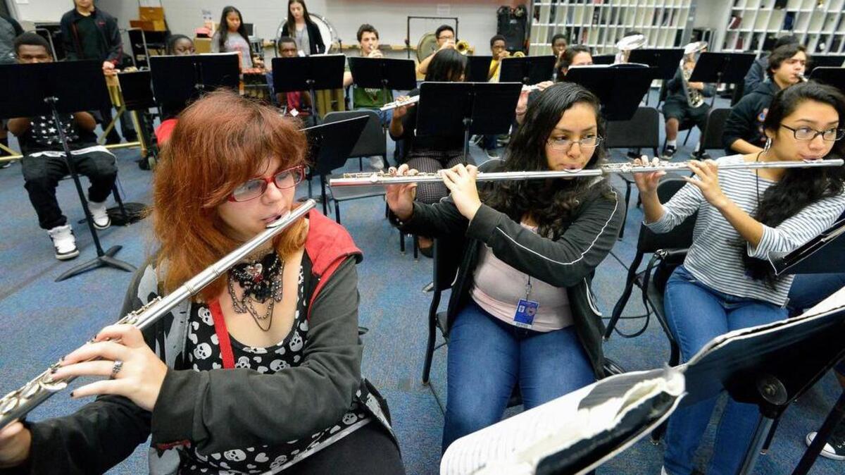 
Band students practice at Bowie High School in Arlington. Public schools offer diverse academic and extracurricular choices. 
