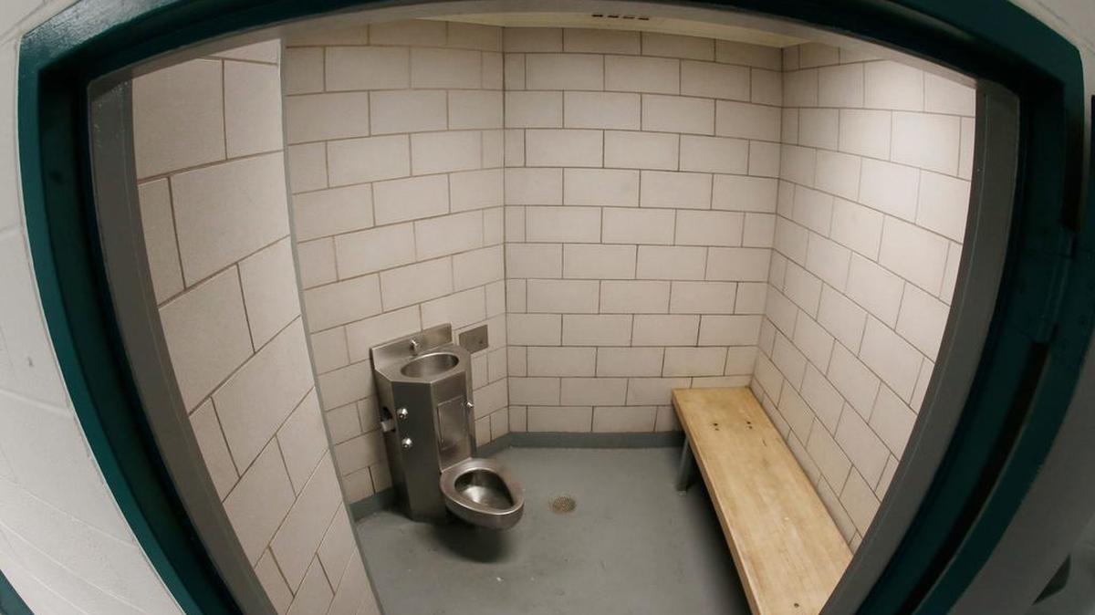 One of the hold cells in the processing section of the Tarrant County jail.