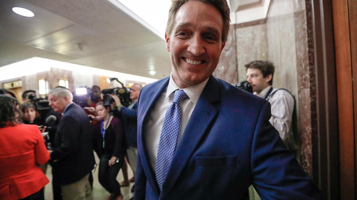 Sen. Jeff Flake, R-Ariz., at the Capitol in Washington, Thursday, Jan. 25, 2018.