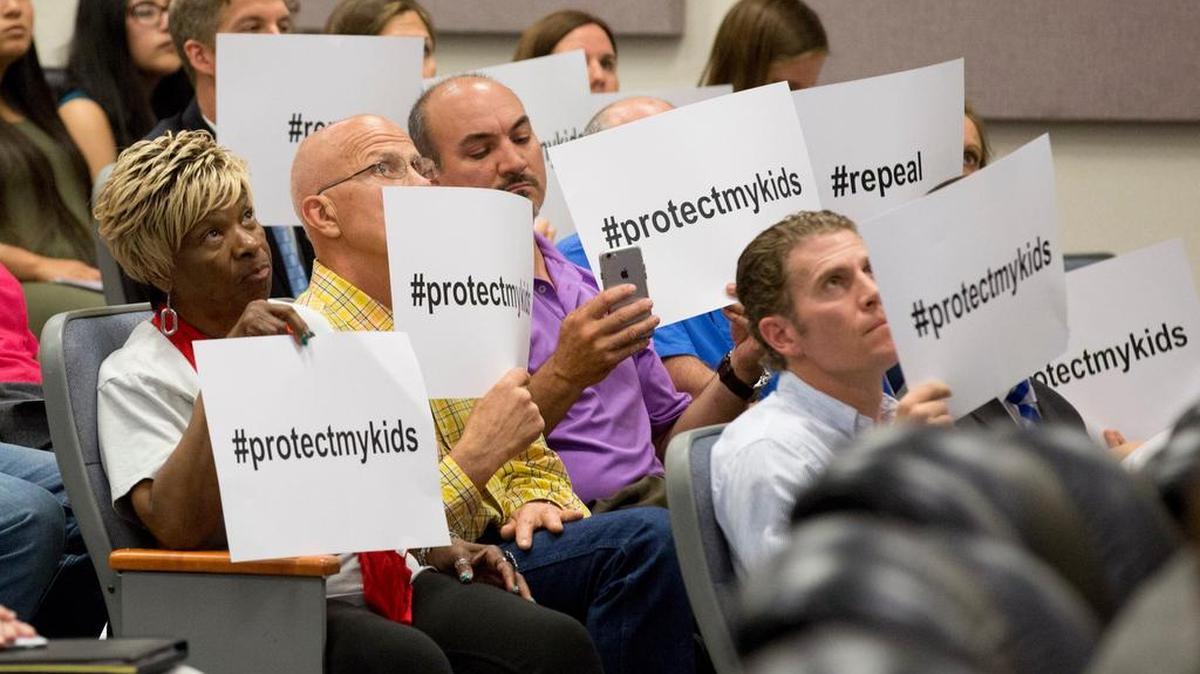 People who oppose Fort Worth ISD guidelines on transgender students attended Tuesday’s school board meeting.