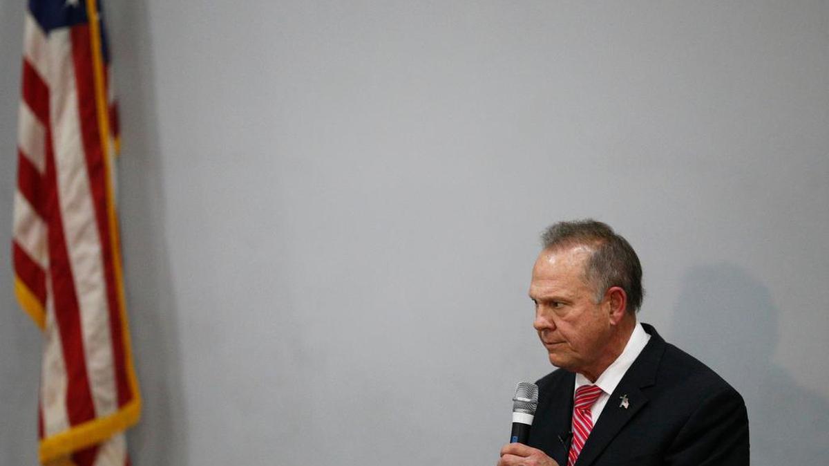 Former Alabama Chief Justice and U.S. Senate candidate Roy Moore speaks at a revival, Tuesday, Nov. 14, 2017, in Jackson, Ala. (