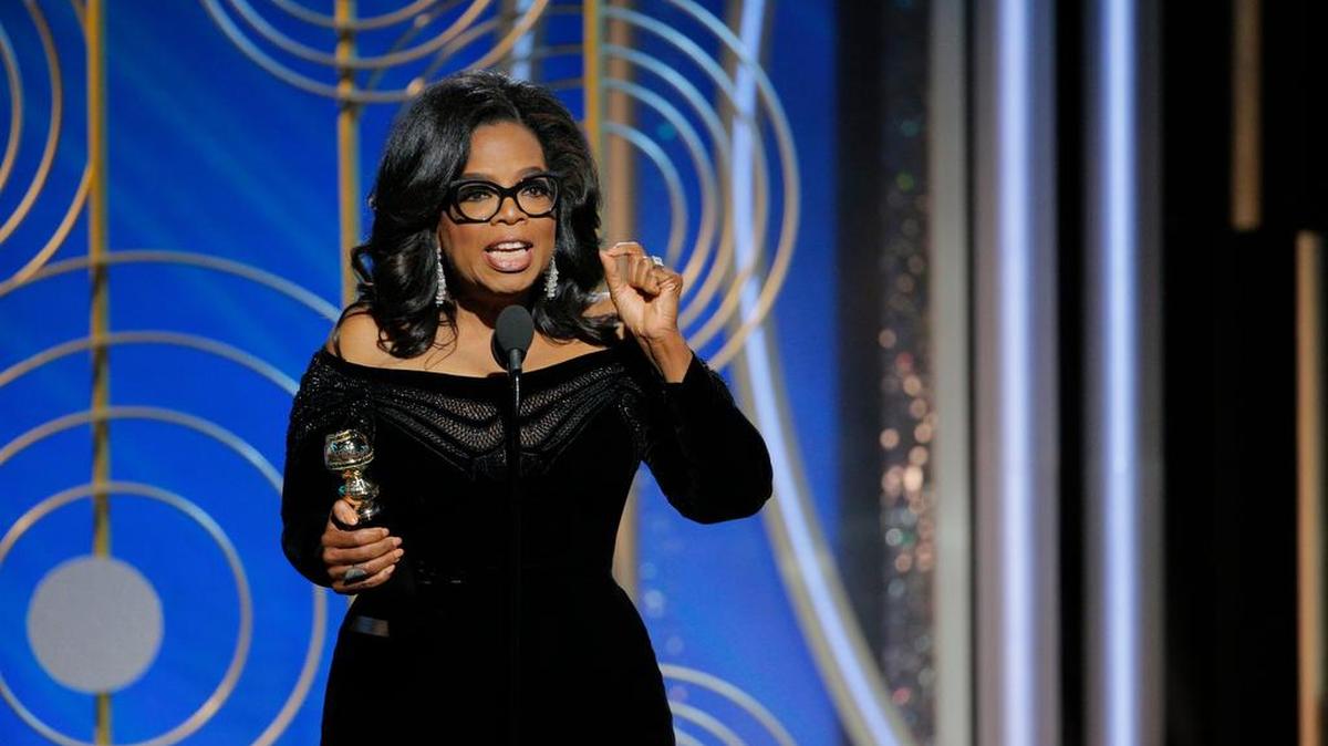 Oprah Winfrey accepted the Cecil B. DeMille Award at the 75th annual Golden Globe Awards in Beverly Hills, Calif., on Jan. 7. (Paul Drinkwater/NBC via AP)