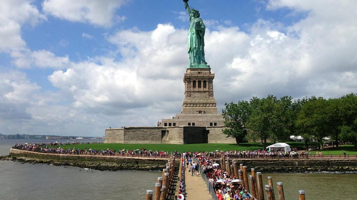 The Statue of Liberty reopens after eight months of closure, due to Super-storm Sandy, Thursday, July 4, 2013.