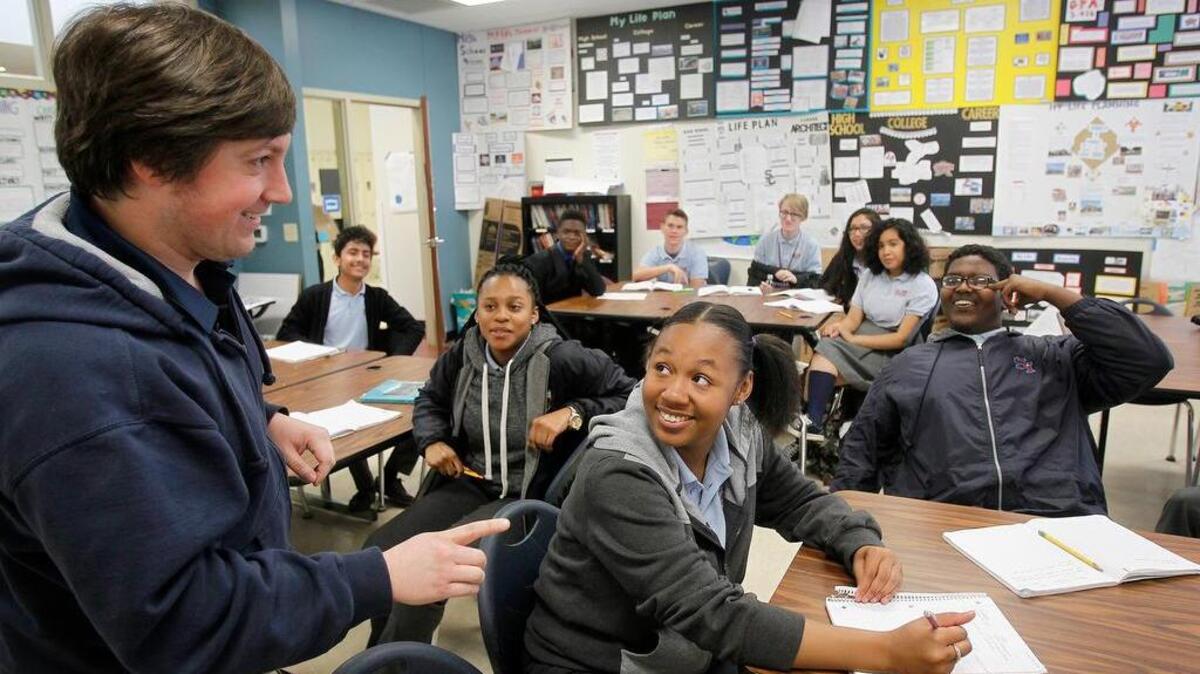 Michael Delcambre teaches a professional communication class at Summit International Preparatory in Arlington on Wednesday, May 4, 2016. The charter school is ranked 10th among Texas high schools by U.S. News & World Report.