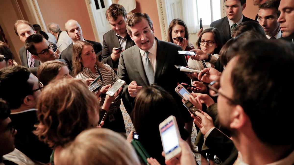 Sen. Ted Cruz, R-Texas speaks to members of the media on Capitol Hill in Washington Thursday, July 13, 2017.
