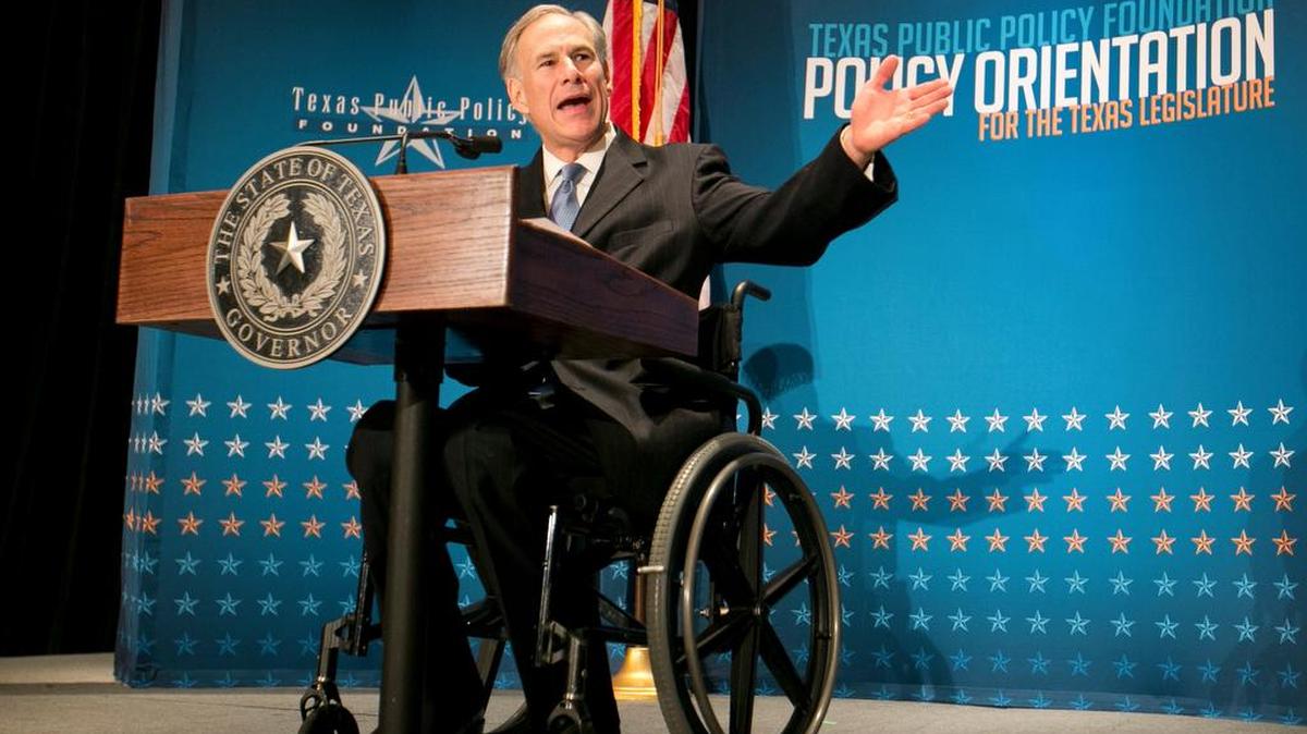 Texas Gov. Greg Abbott calls for a convention of states to amend the Constitution during a speech on Jan. 8.