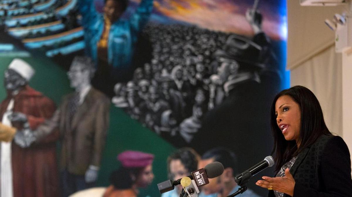 Ilyasah Shabazz, daughter of Malcolm X, speaks about her father and family last year during a ceremony in Harlem.