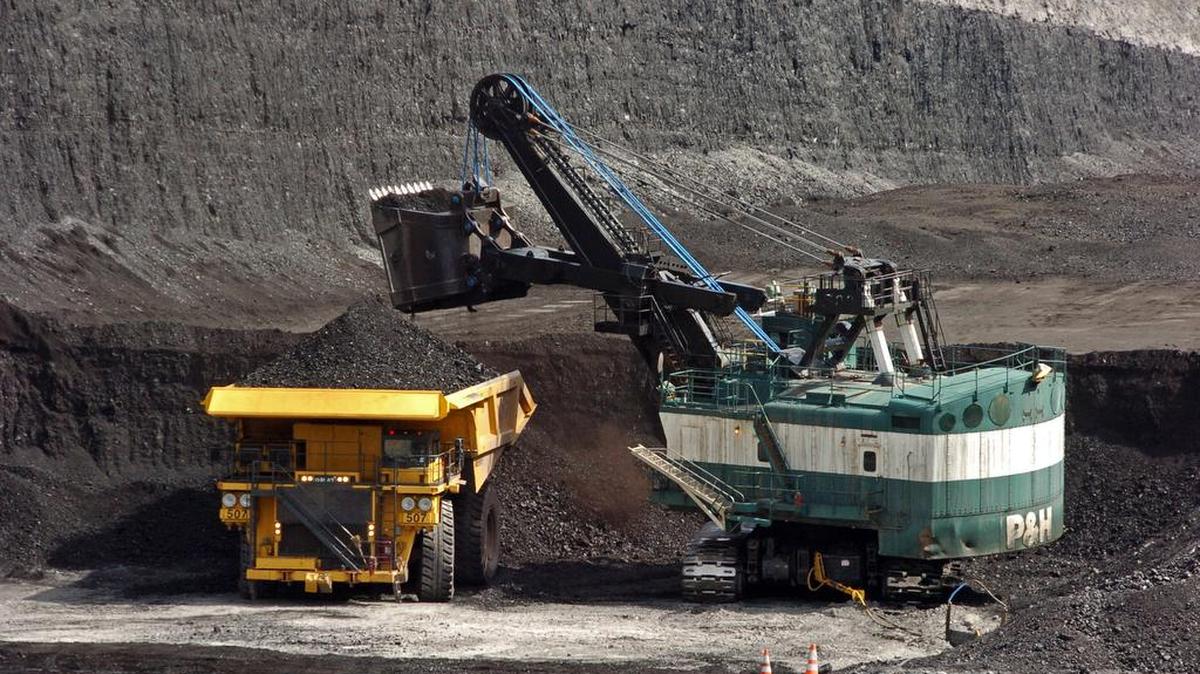 A mechanized shovel loads coal onto a truck at Cloud Peak Energy’s Spring Creek mine near Decker, Mont.
