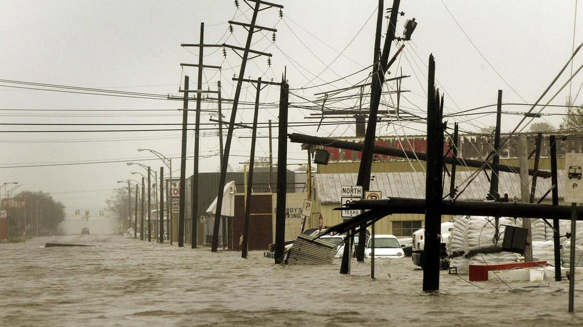 
Water covers Route 87 through the east side of Port Arthur following Hurricane Rita, Sept. 24, 2005. 
