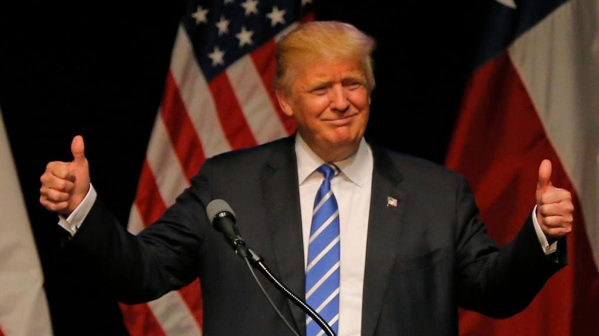 Donald Trump speaks at a rally Thursday at Gilley’s Dallas.
