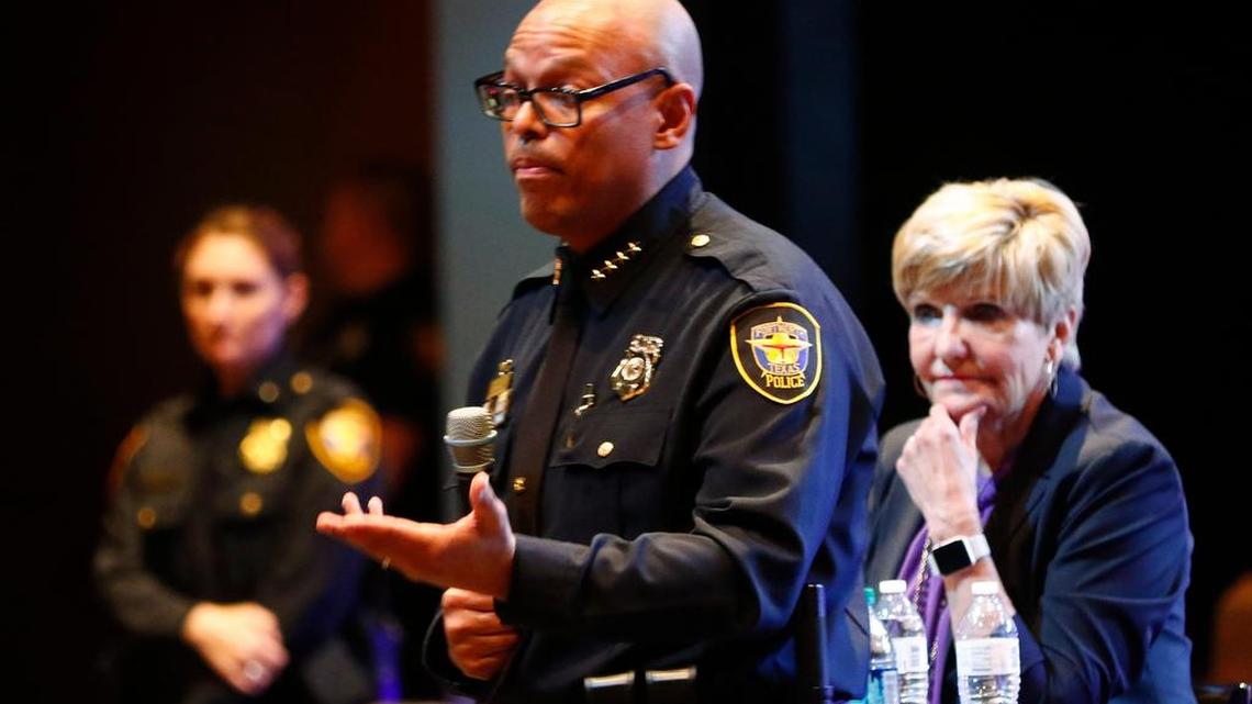 Fort Worth Police Chief Joel Fitzgerald and Mayor Betsy Price.
