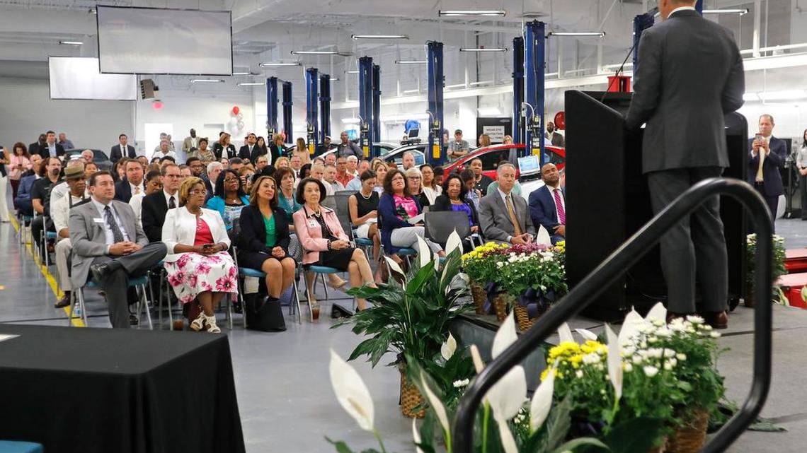 Gulf States Toyota president and general manager Jeff Parent talks to the audience during the announcement of TCC's new automotive program, Toyota Technical Education Network, Monday May 08, 2017. Students in the program will use autos provided by Toyota.