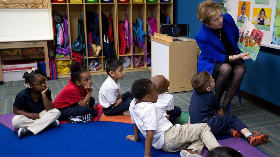 U.S. Rep. Kay Granger reads to a pre-K class in November at Lena Pope’s Chapel Hill Academy public charter school.