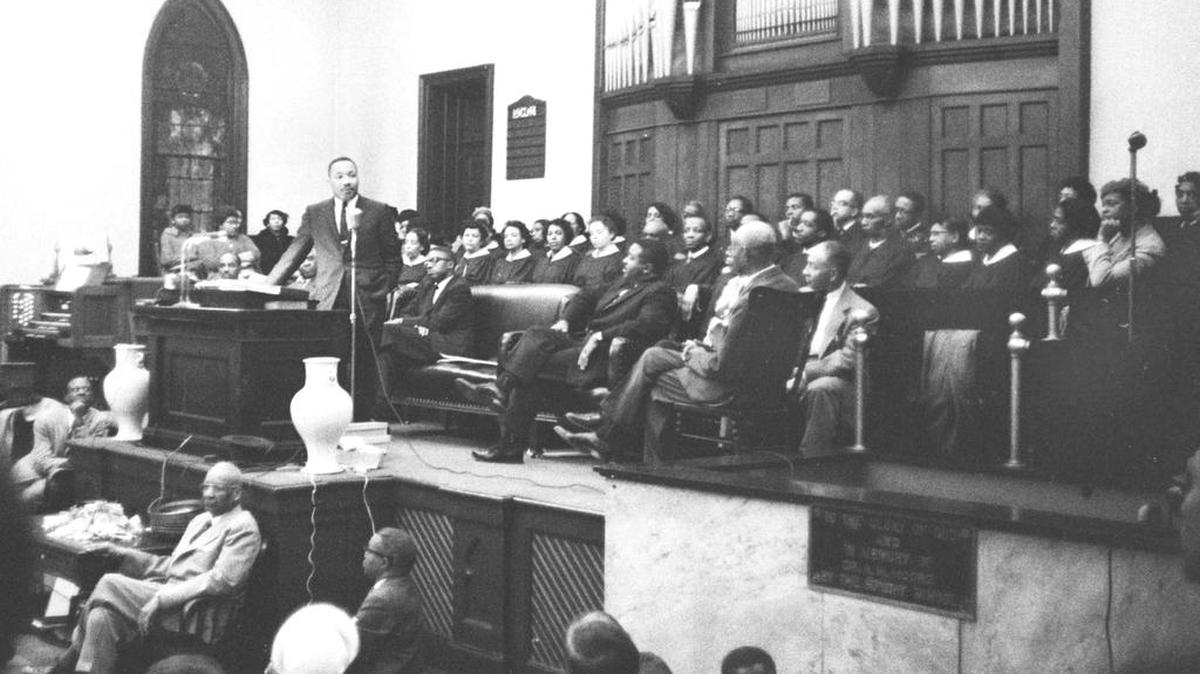 Rev. Martin Luther King speaks at a Durham, N.C. church in 1960. He talked about the need to go to jail to end segregation.