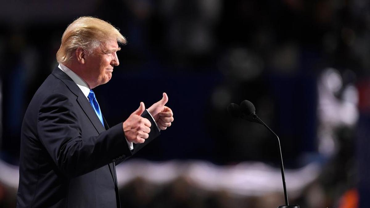 Presidential candidate Donald Trump addresses delegates Monday at the Republican National Convention.