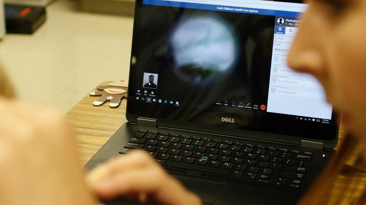 A circular video shows the inside of eight-year-old Gracie Upchurch's ear at Parkview Elementary School in Keller Friday morning Sept. 23, 2016. Five Keller schools are connected to Cook Children's via this program.