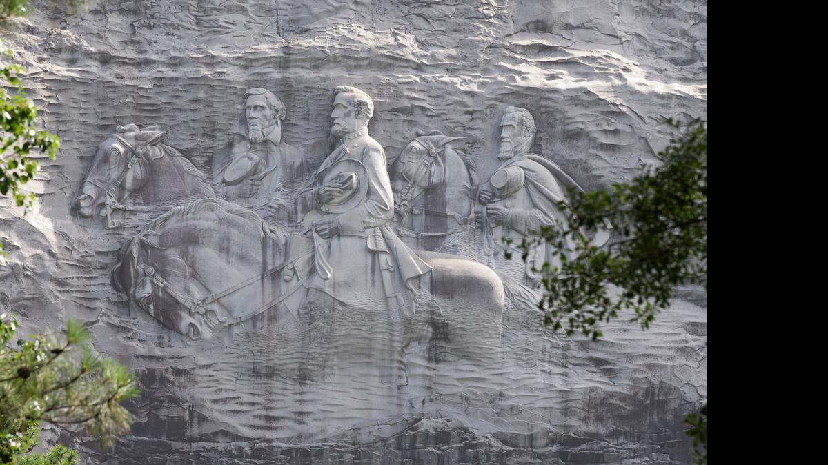 
A carving depicting Confederates Stonewall Jackson, Robert E. Lee and Jefferson Davis at Stone Mountain, Ga. 
