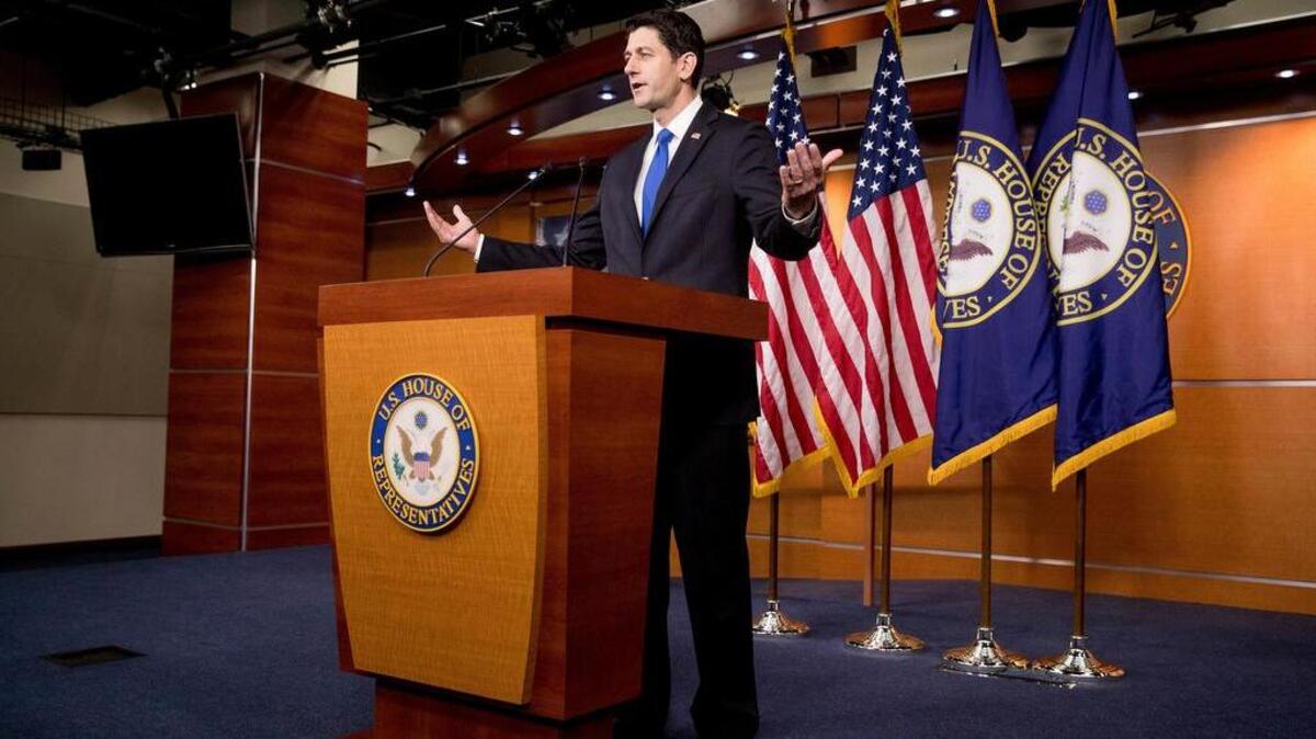 House Speaker Paul Ryan of Wis., speaks at his weekly news conference on Capitol Hill in Washington, Nov. 17, 2016.
