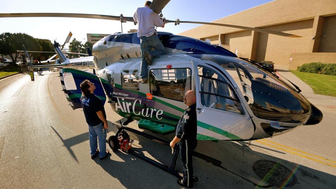 Six medical helicopters arrived Saturday morning for the Association of Air Medical Services annual convention in Fort Worth.