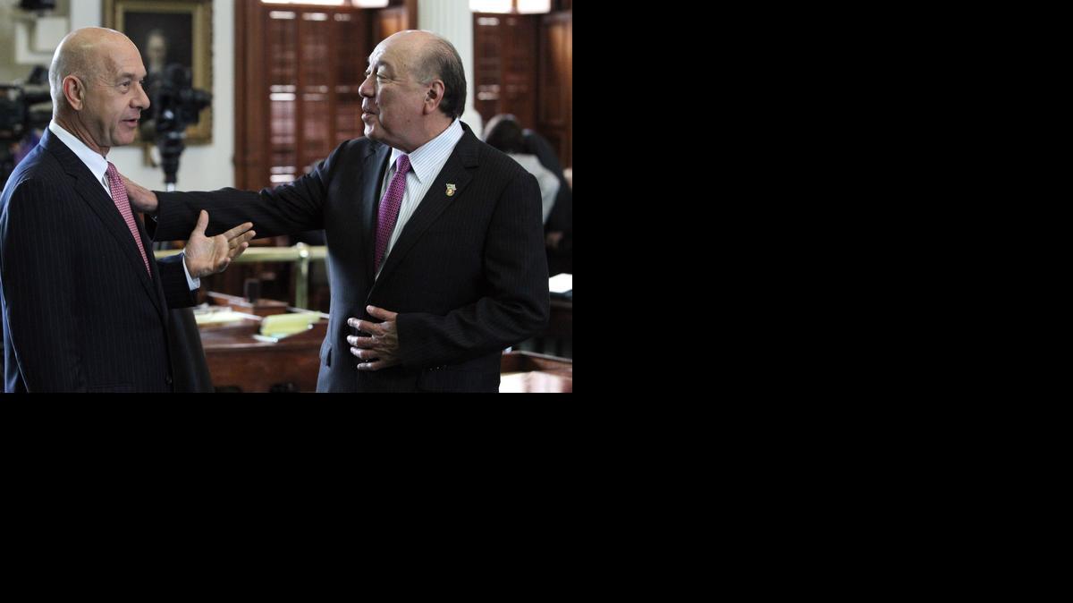 
State Sen. John Whitmire, left, shown with Sen. Juan “Chuy“ Hinojosa, chairs the Senate Criminal Justice Committee and fought adoption of the civil confinement process in 1999. 
