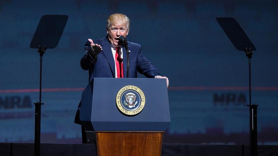 President Donald Trump speaks Friday during the National Rifle Association-ILA Leadership Forum in Atlanta.