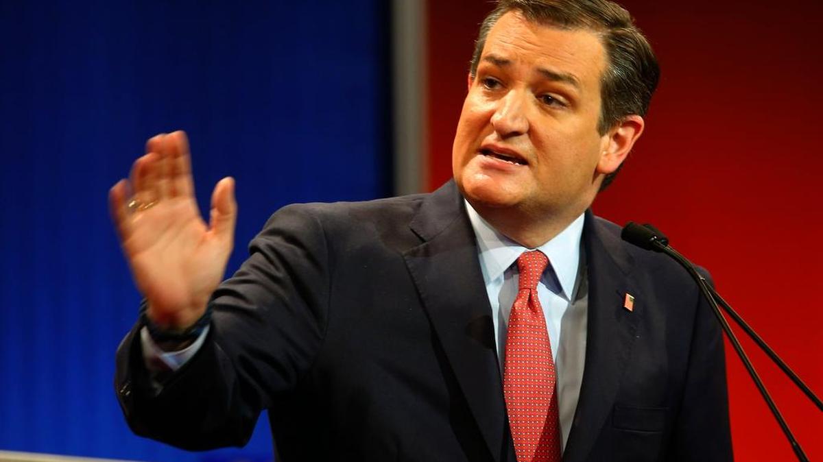 Texas Sen. Ted Cruz argues a point during Thursday’s Republican presidential primary debate in Detroit.