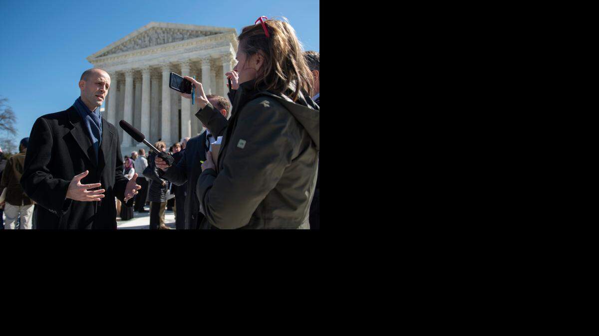 
Texas Solicitor General Scott Keller outside the Supreme Court Monday after the court heard arguments on Confederate flag license plates.
