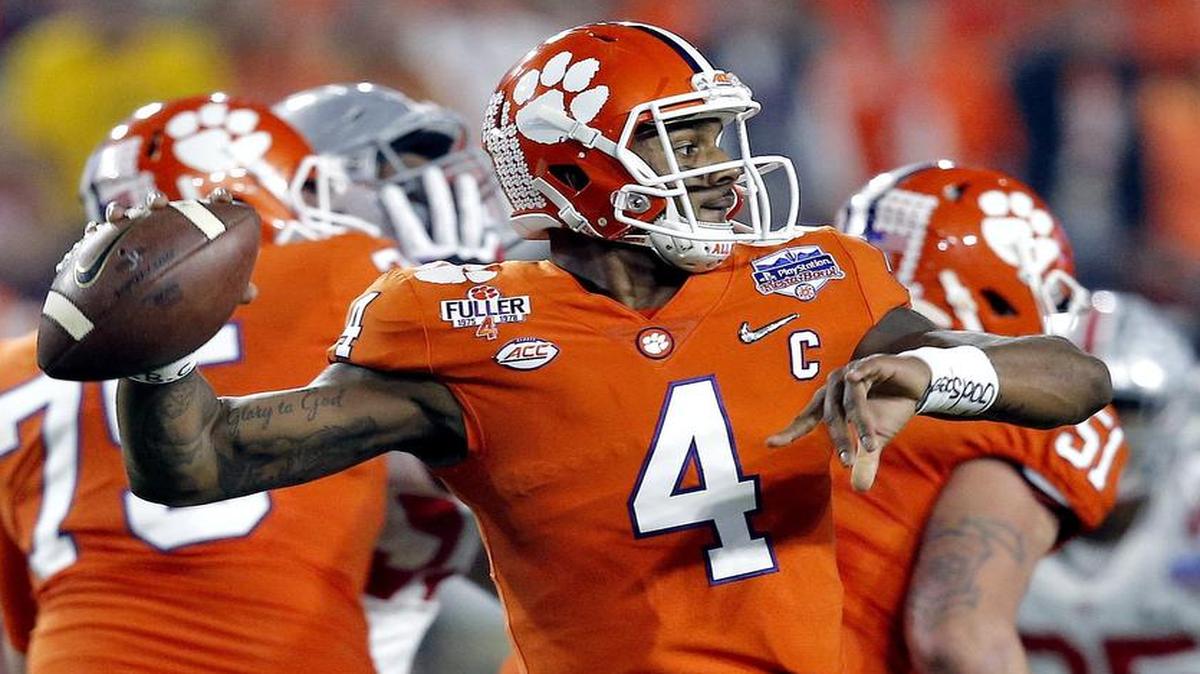 Clemson quarterback and Davey O’Brien Award winner Deshaun Watson hopes to lead the Tigers to an upset of Alabama in Monday’s College Football Playoff championship and in a rematch of last season’s title game won by the Crimson Tide 45-40. ESPN has the telecast starting at 7:15 p.m.