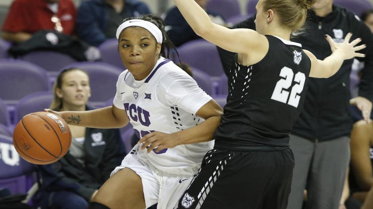TCU guard AJ Alix, left, and the Horned Frogs play host to former Big 12 rival Texas A&M on Thursday at Schollmaier Arena. The game will be televised at 7:30 p.m. on FS1.