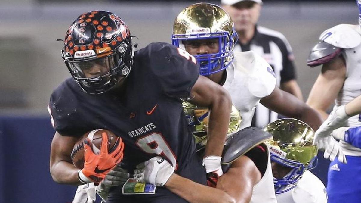 Jase McClellan, churning for extra yards in last week’s victory over Saginaw Boswell, and the Aledo Bearcats take on Mesquite Poteet on Friday in a Class 5A Division II semifinal at The Ford Center in Frisco. The game will be televised at 7:30 p.m. on KTXA/Ch. 21.