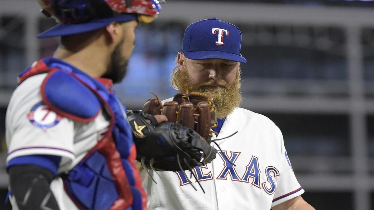 TCU ex Andrew Cashner, right, with catcher Robinson Chirinos, is set to take the mound Wednesday for the Texas Rangers when they take on Seattle at Globe Life Park. Cashner (6-8, 3.48 ERA) recorded a 2.36 ERA in July and has won back-to-back starts for the first time since September 2014. Wednesday’s game will be televised at 7 p.m. on Fox Sports Southwest.