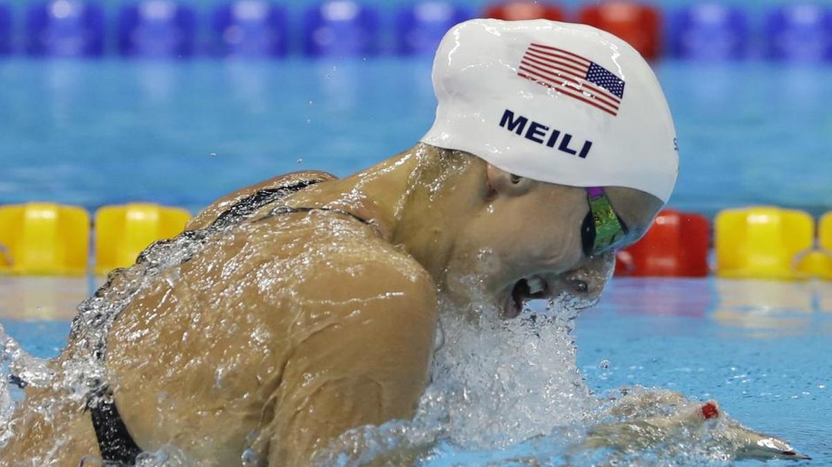 United States swimmer Katie Meili, a Fort Worth Nolan Catholic grad from Colleyville, competes in a heat of the women’s 100-meter breaststroke Sunday.