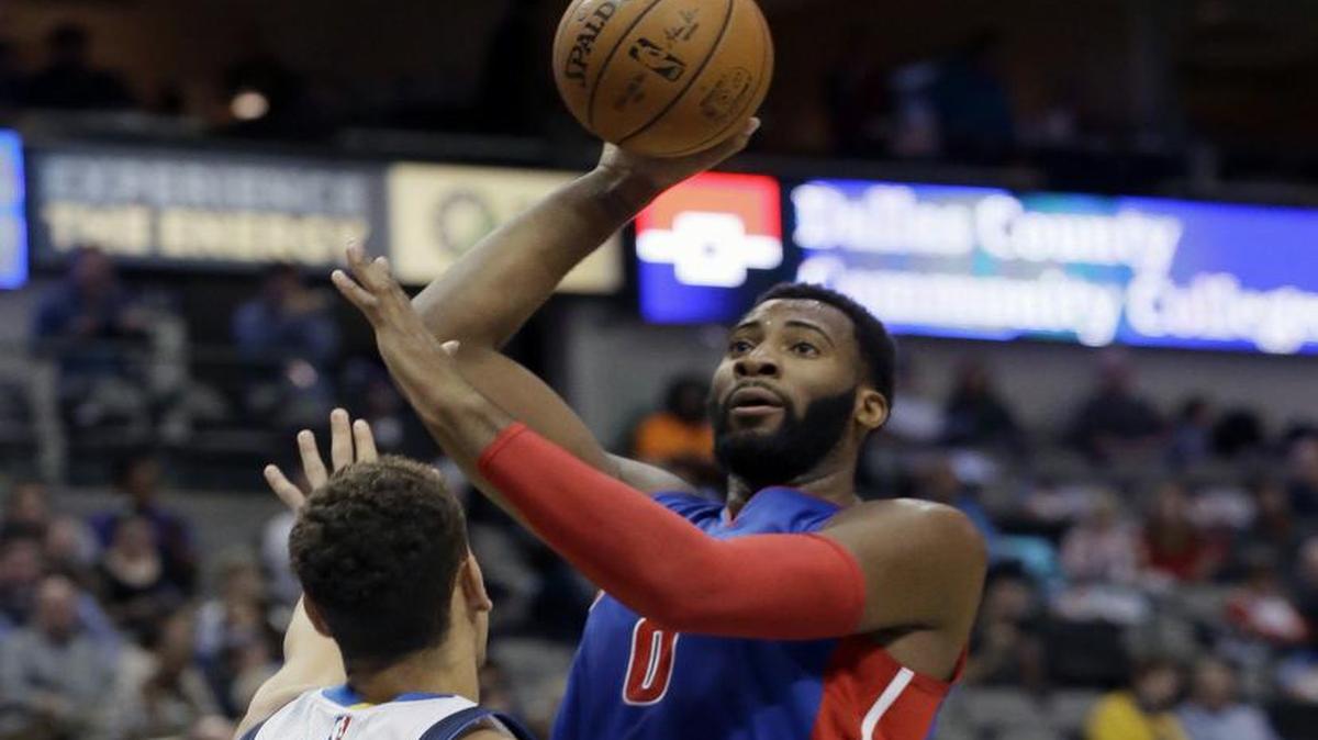 Detroit Pistons center Andre Drummond, right, had 17 rebounds in the season’s first meeting with the Dallas Mavericks and Dwight Powell. The Mavericks visit Detroit at 6:30 p.m. Wednesday on FSSW trying to prevent a Pistons’ season sweep.