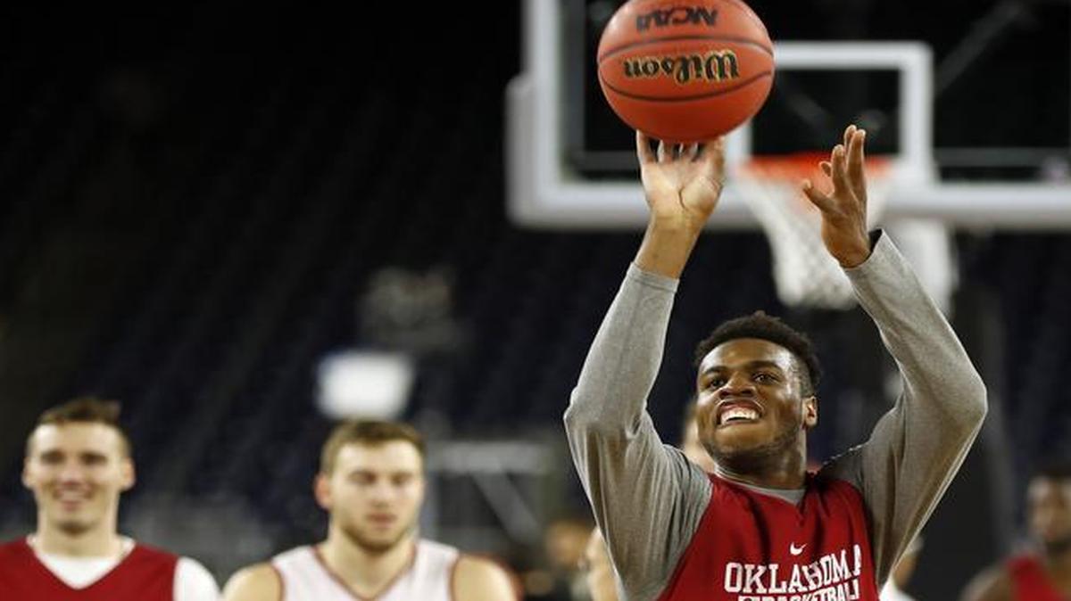 Oklahoma’s Buddy Hield shoots during a practice session for the NCAA Final Four on Friday in Houston.