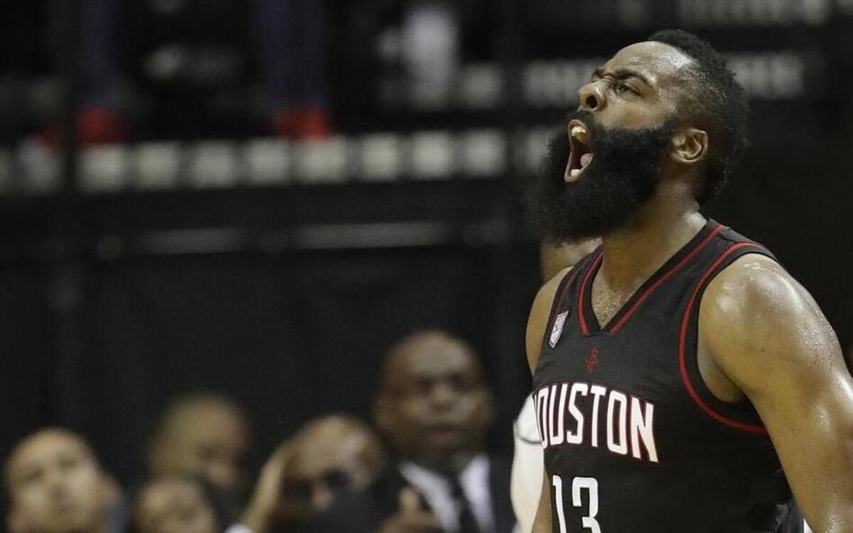 Houston Rockets guard James Harden in full roar at a recent game.