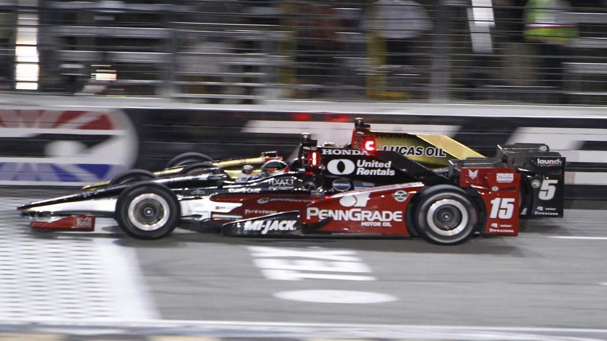 Graham Rahal edges James Hinchcliffe by 0.008 of a second on Aug. 27 in the IndyCar race at Texas Motor Speedway, the closest finish in track history. This year’s event, tabbed the Rainguard Water Sealers 600, is scheduled for 7:30 p.m. Saturday at TMS and will be televised on NBCSN.