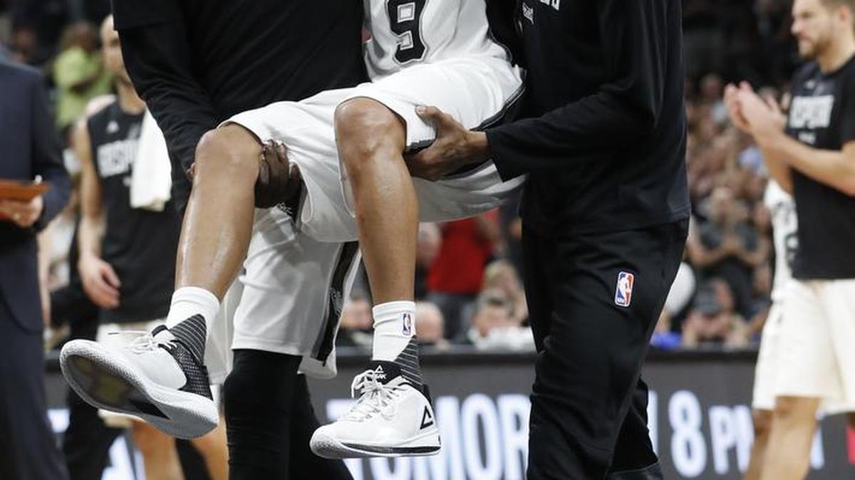 San Antonio Spurs guard Tony Parker, being carried off the floor Wednesday, will miss the rest of the postseason after rupturing his left quadriceps tendon. The Spurs, tied 1-1 with the Rockets in their second-round playoff series, will try to survive without Parker as the series shifts to Houston for Game 3 on Friday. ESPN will have the telecast at 8:30 p.m.