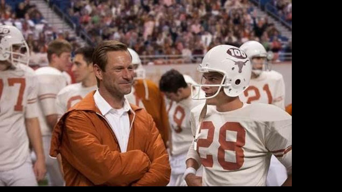 
Aaron Eckhart (left) plays legendary Texas football coach Darrell Royal in “My All American”, which was filmed all over Texas, including TCU. It will open on Oct. 9.
