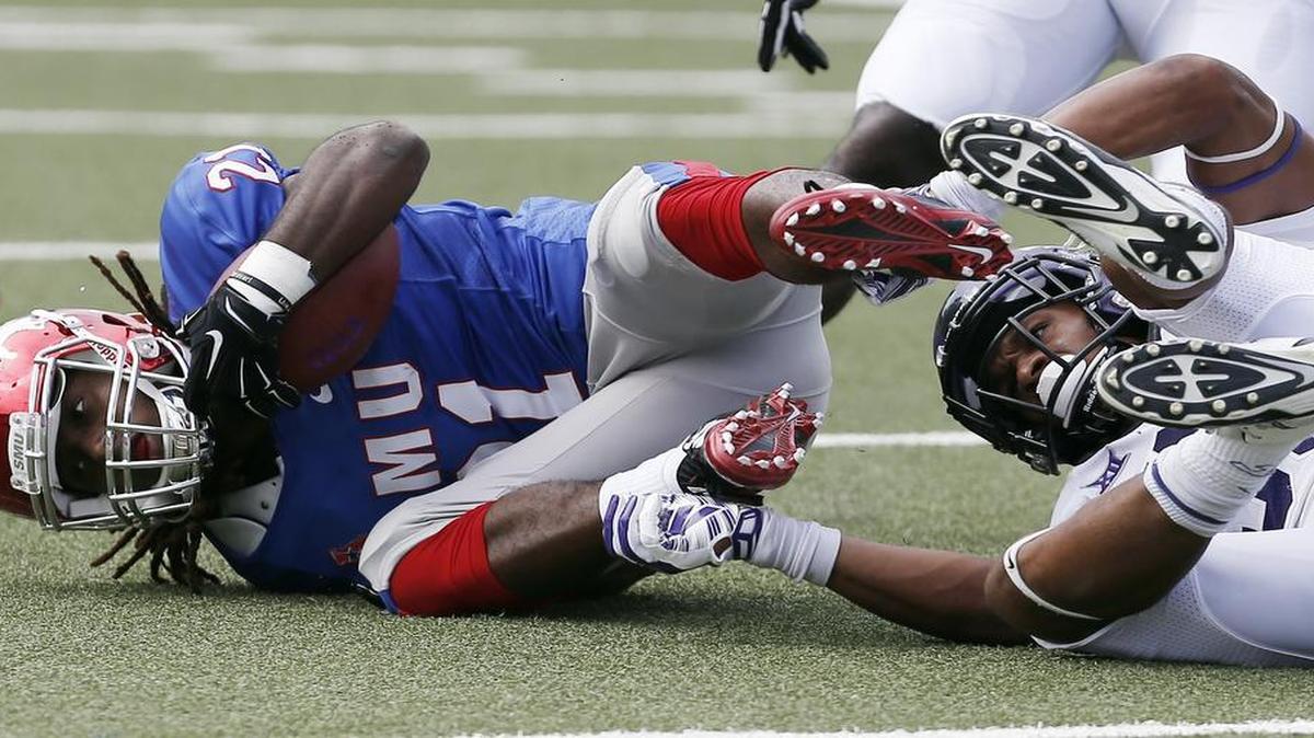 
TCU junior linebacker Sammy Douglas, making a stop last season against SMU, is a frontrunner for a starting spot this year.


