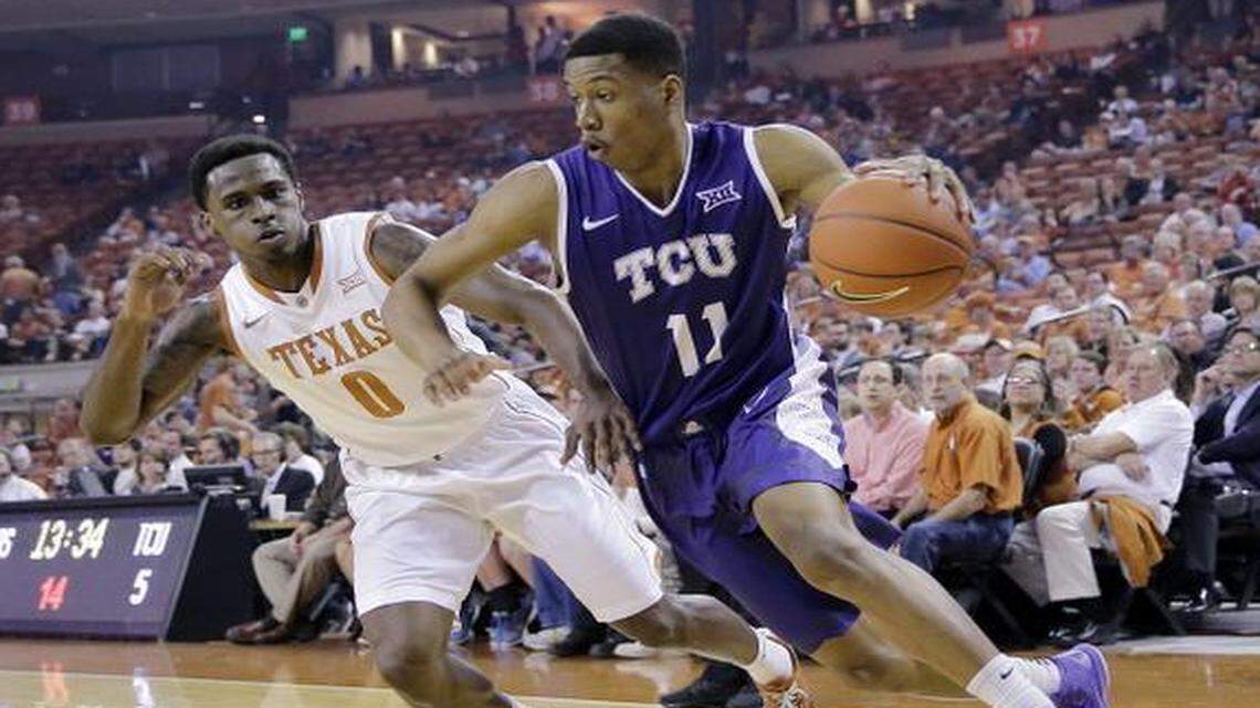 
Brandon Parrish, right, and TCU shot only 28.8 percent from the field against Kendal Yancy and Texas.



